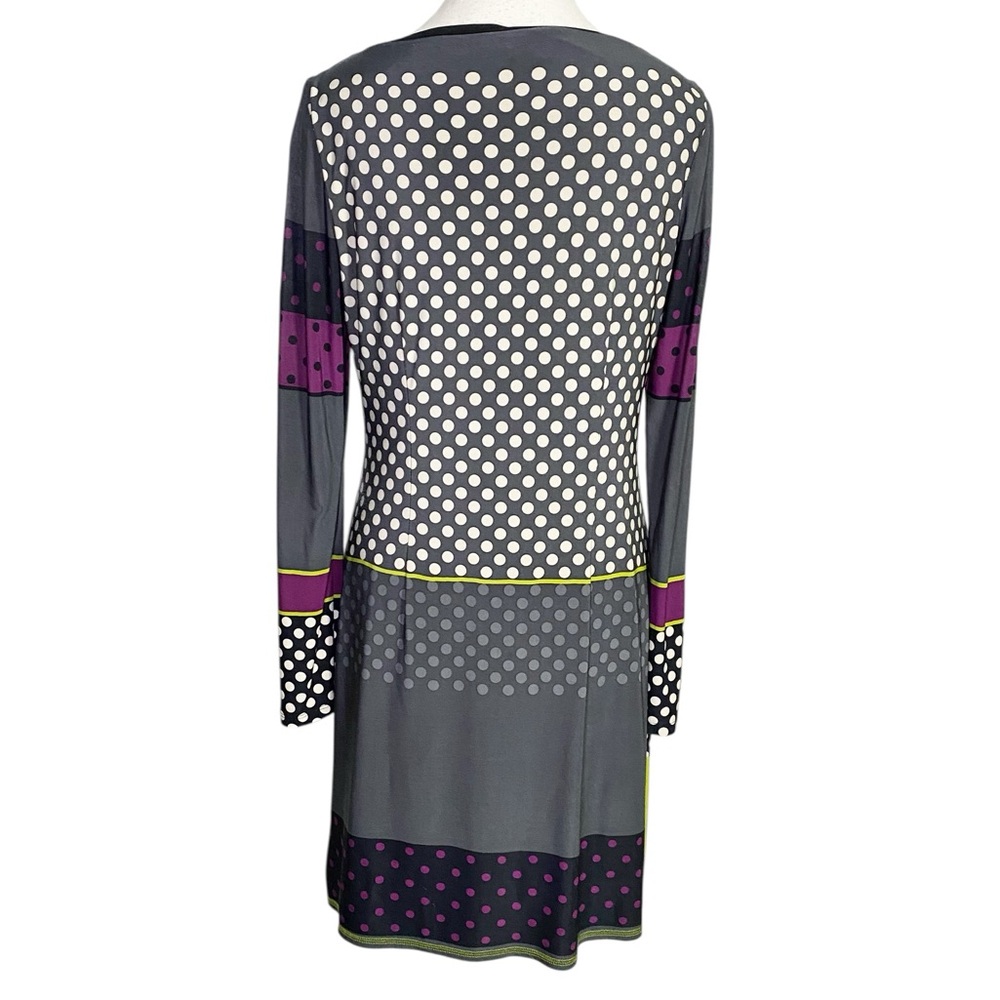 Nine West Gray, Purple, & Green Polka Dot & Striped Long Sleeve Shift Dress - Picture 2 of 13